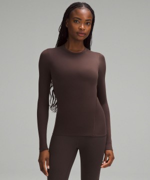 Chemises Lululemon Wundermost Ultra-Soft Nulu Crewneck Long-Sleeve Femme Cafe | FR_LuLu25587